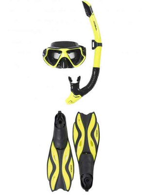 
                  
                    Load image into Gallery viewer, Gul Taron Adult Snorkelling Set Yellow Mask and snorkel
                  
                