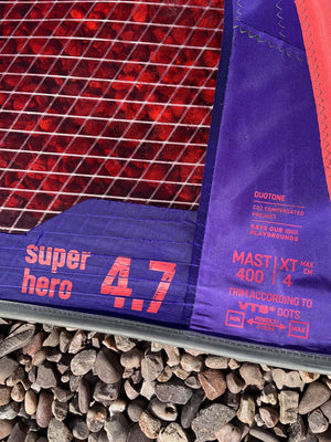 
                  
                    Load image into Gallery viewer, 2023 Duotone Super Hero 4.7 m2 (window panel) Used windsurfing sails
                  
                