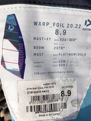 
                  
                    Load image into Gallery viewer, 2022 Duotone Warp Foil 8.9 m2 (vgc) Used windsurfing sails
                  
                