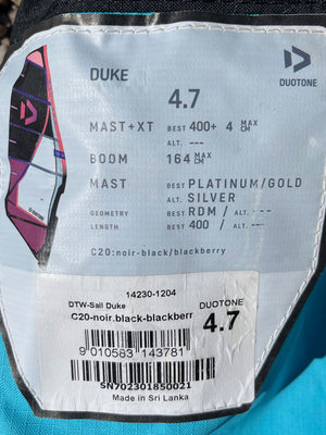 
                  
                    Load image into Gallery viewer, 2023 Duotone Duke 4.7 m2 (has had a new foot panel) Used windsurfing sails
                  
                