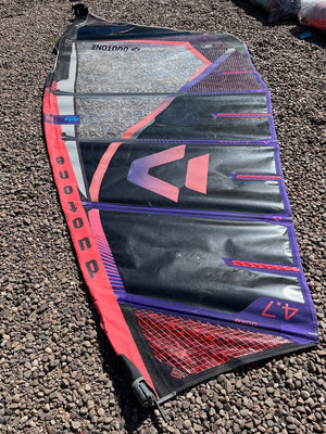 
                  
                    Load image into Gallery viewer, 2023 Duotone Duke 4.7 m2 (has had a new foot panel) Used windsurfing sails
                  
                