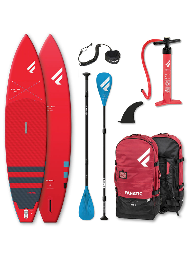 2023 Fanatic Ray Air Pure 12'6" Inflatable SUP Package - Red 3 piece Pure 12'6" Inflatable SUP Boards