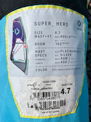 
                  
                    Load image into Gallery viewer, 2022 Duotone Super Hero 4.7 m2 Blue/Pastachio Used windsurfing sails
                  
                
