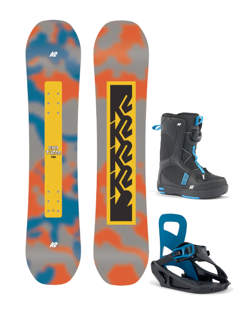 K2 MINI TURBO COMPLETE KIDS SNOWBOARD PACKAGE - 2024 SNOWBOARDS