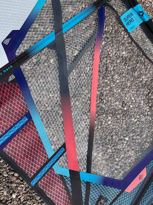 
                  
                    Load image into Gallery viewer, 2022 Duotone Super Hero 4.0 m2 white / turquoise panel repair Used windsurfing sails
                  
                