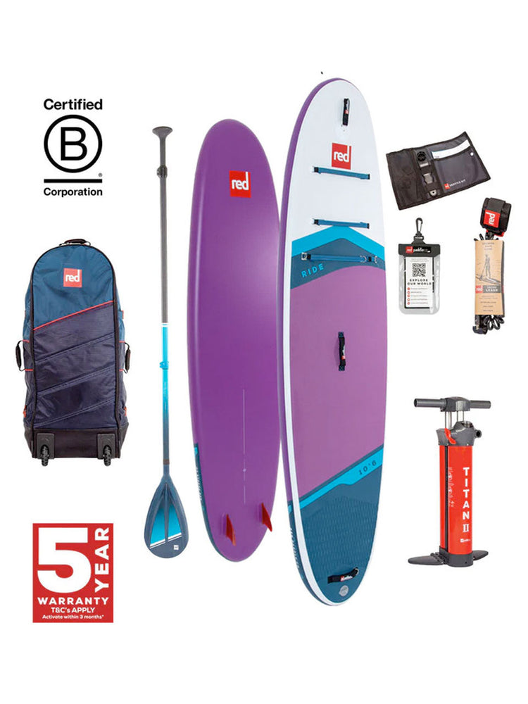 2024 Red Paddle Co Ride MSL 10'6 Inflatable SUP Package - Purple Hybrid Tough 10'6 Inflatable SUP Boards