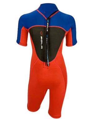 
                  
                    Load image into Gallery viewer, Sola Storm 3/2MM Kids Shorty Wetsuit - Red/Blue Kids shorty wetsuits
                  
                
