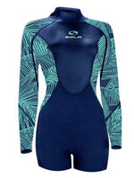 Sola Womens Ignite 3/2mm Long Arm Shorty Wetsuit - Navy Leaf - 2023 Womens shorty wetsuits