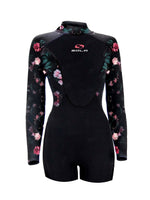 Sola Womens Ignite 3/2mm Long Arm Shorty Wetsuit - Black Floral - 2024 Womens shorty wetsuits