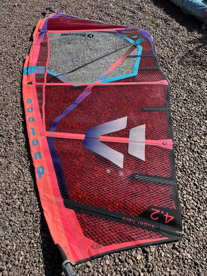 
                  
                    Load image into Gallery viewer, 2023 Duotone Super Hero 4.2 m2 (foot panel) Used windsurfing sails
                  
                