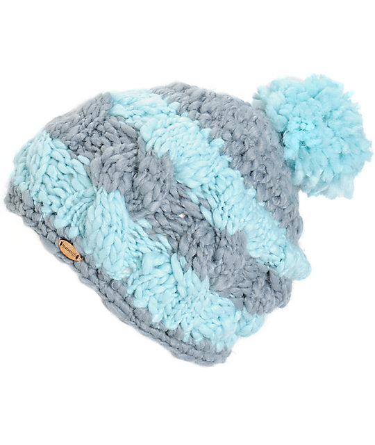 SPACECRAFT ELLA POM BEANIE - GREY BLUE ONE SIZE GREY BLUE BEANIES