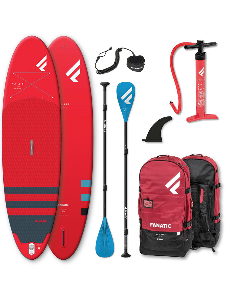 2023 Fanatic Fly Air Pure 9'8" Inflatable SUP Package - Red 3 piece Pure 9'8" Inflatable SUP Boards