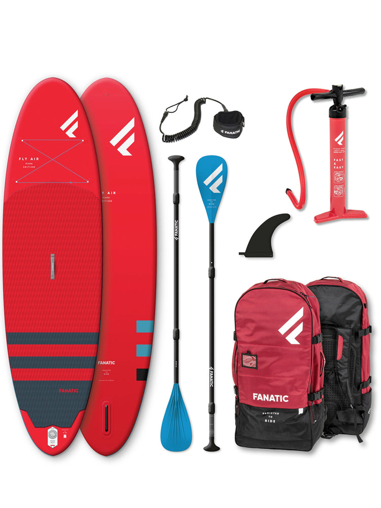 2023 Fanatic Fly Air Pure 10'4" Inflatable SUP Package - Red 3 piece Pure 10'4" Inflatable SUP Boards