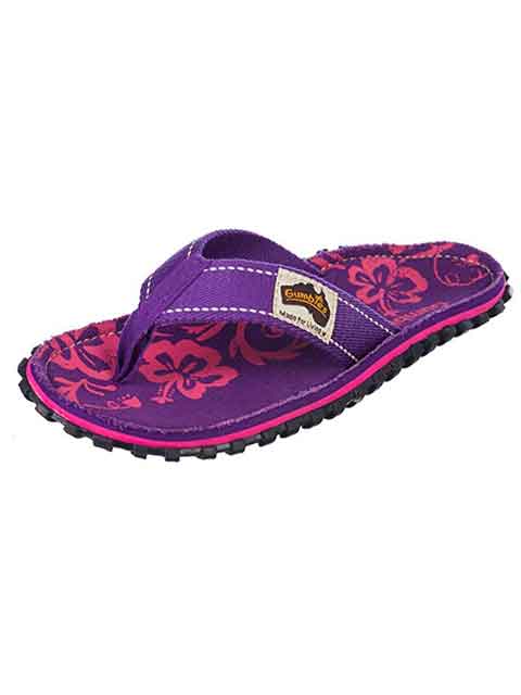 Gumbies Islander Canvas Flip Flops Purple Hibiscus Windsurfing Footwear