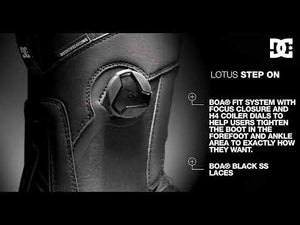 
                  
                    Load and play video in Gallery viewer, DC WOMENS LOTUS STEP ON SNOWBOARD BOOTS - BLACK WHITE BLACK - 2023
                  
                