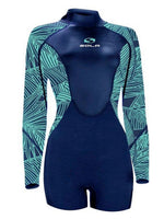 Sola Womens Ignite 3/2mm Long Arm Shorty Wetsuit - Navy Leaf - 2022 Womens shorty wetsuits